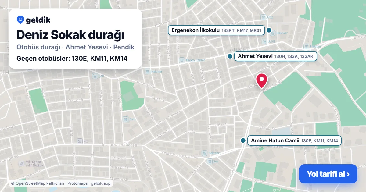 Deniz Sokak otobüs durağı haritada: konumu ve yakındaki duraklar