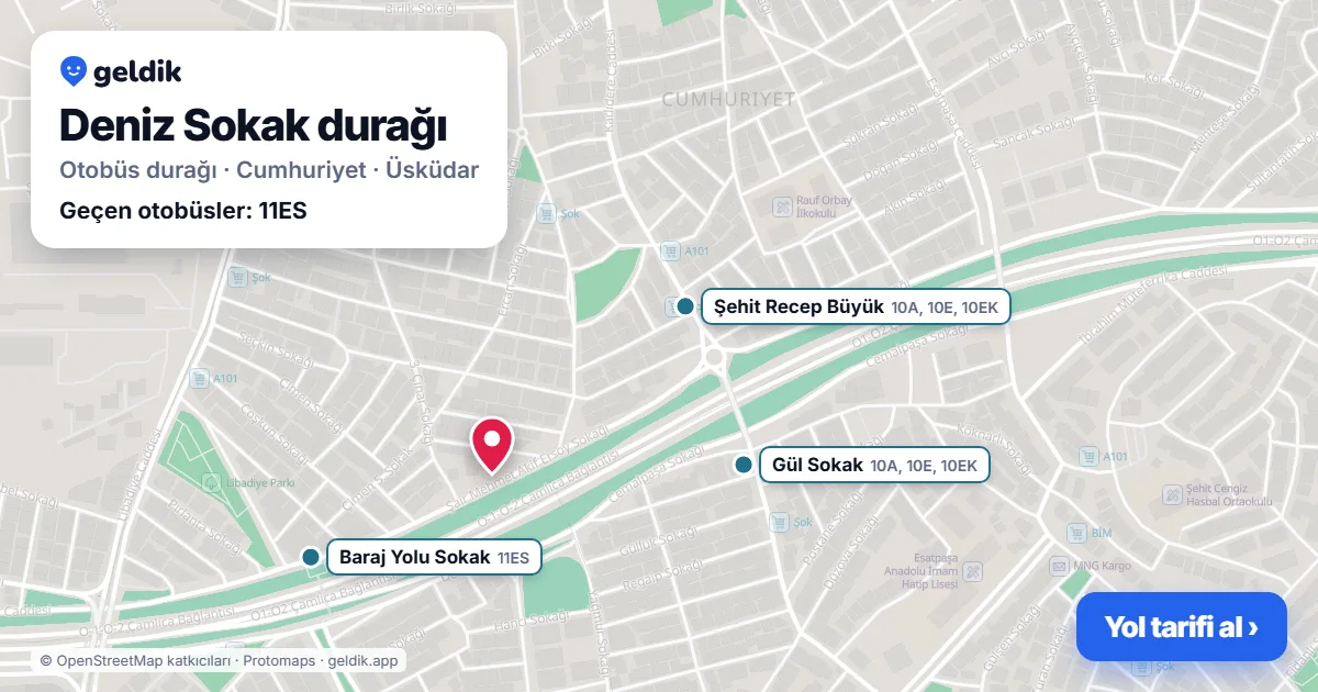Deniz Sokak otobüs durağı haritada: konumu ve yakındaki duraklar