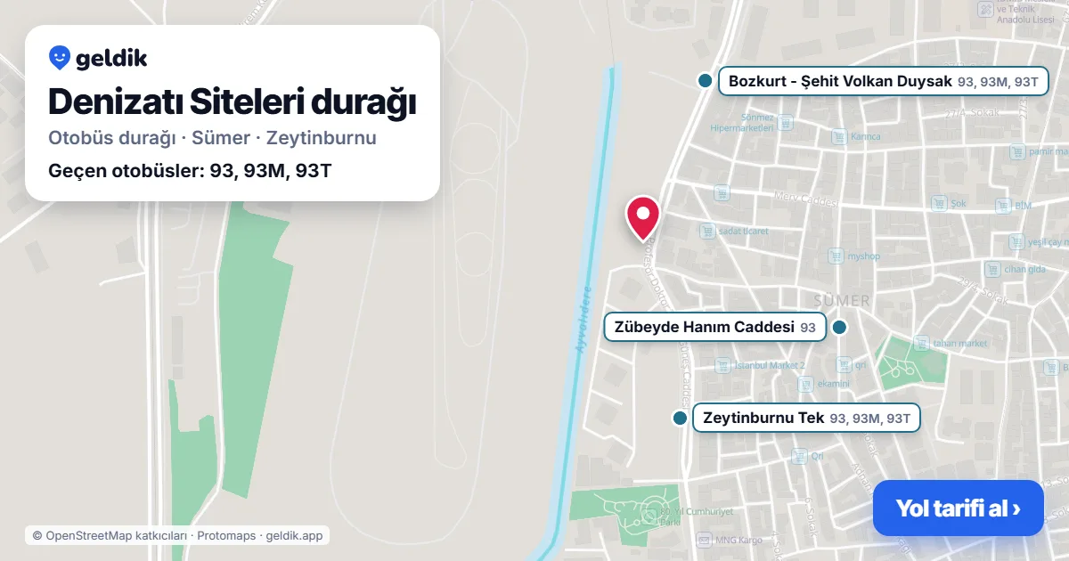 Denizatı Siteleri otobüs durağı haritada: konumu ve yakındaki duraklar