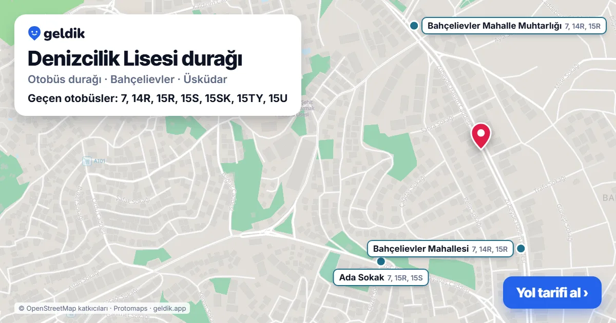 Denizcilik Lisesi otobüs durağı haritada: konumu ve yakındaki duraklar