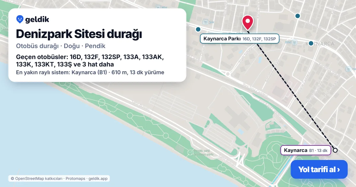 Denizpark Sitesi otobüs durağı haritada: konumu ve yakındaki duraklar