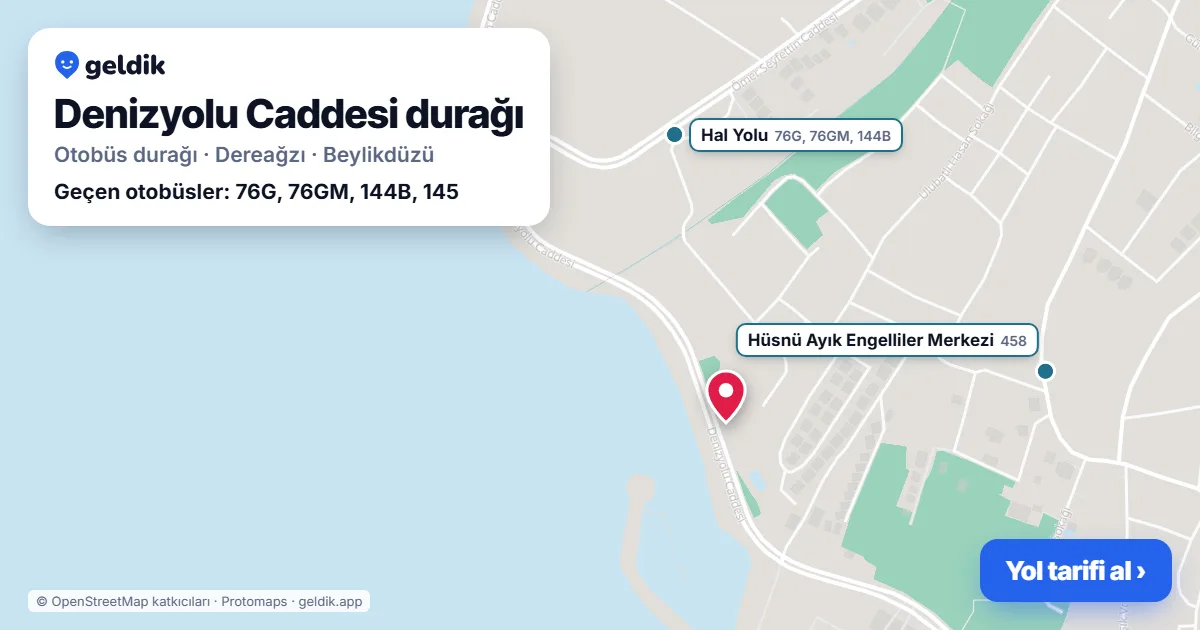 Denizyolu Caddesi otobüs durağı haritada: konumu ve yakındaki duraklar