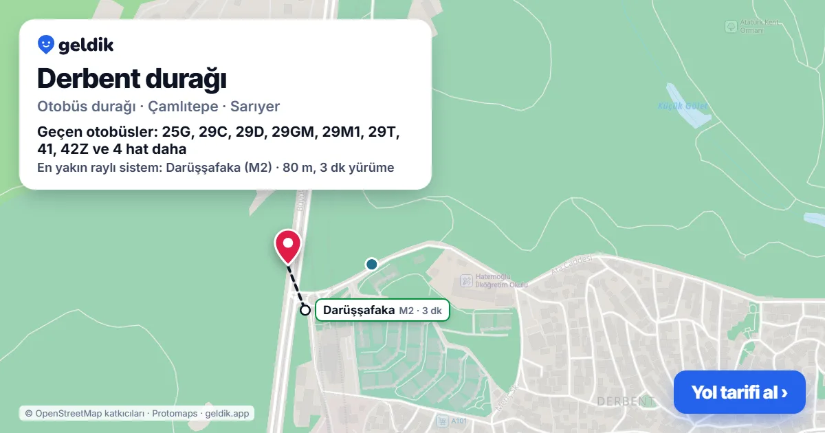 Derbent otobüs durağı haritada: konumu ve yakındaki duraklar