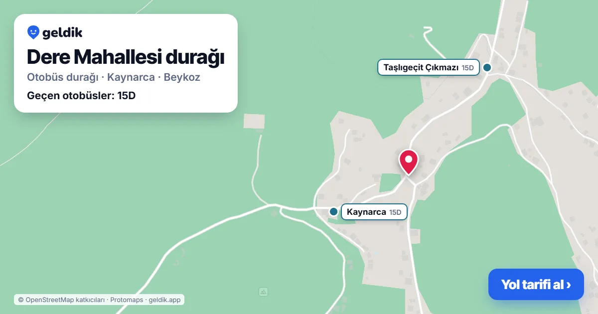 Dere Mahallesi otobüs durağı haritada: konumu ve yakındaki duraklar