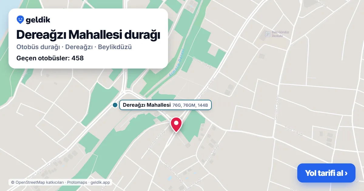 Dereağzı Mahallesi otobüs durağı haritada: konumu ve yakındaki duraklar