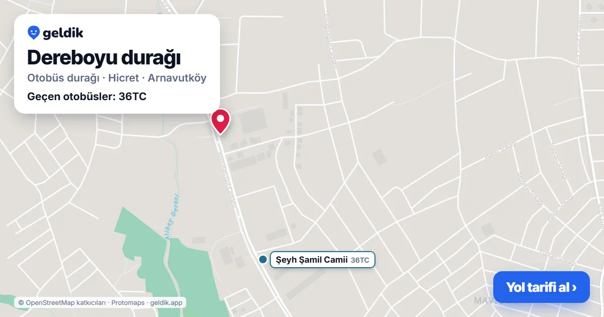 Dereboyu otobüs durağı haritada: konumu ve yakındaki duraklar