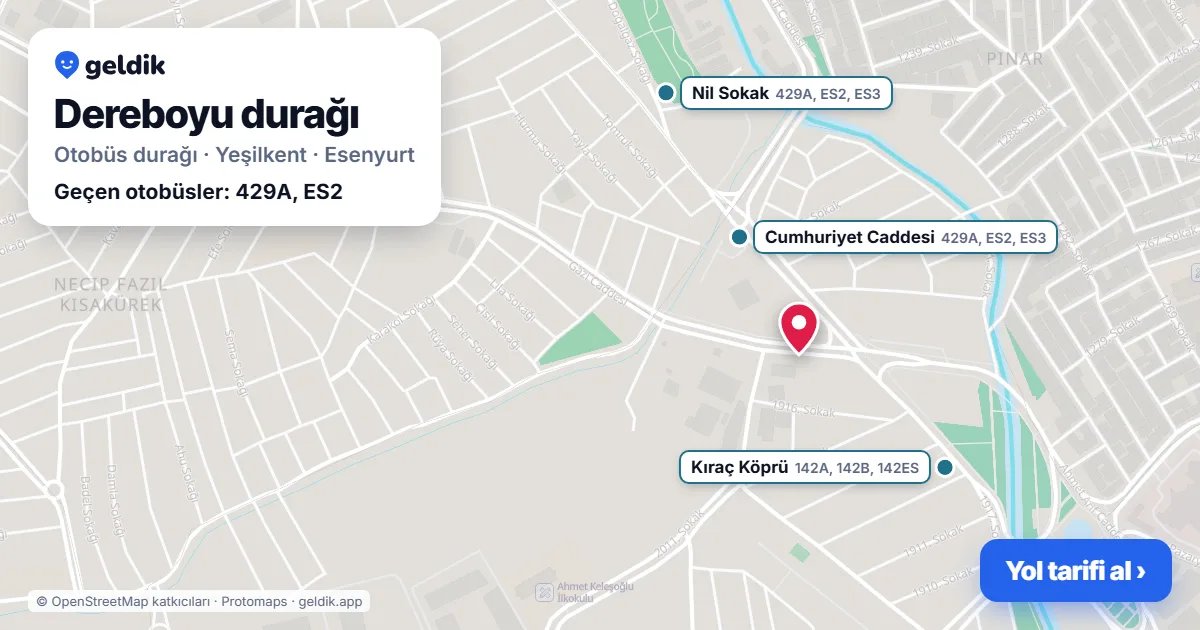 Dereboyu otobüs durağı haritada: konumu ve yakındaki duraklar