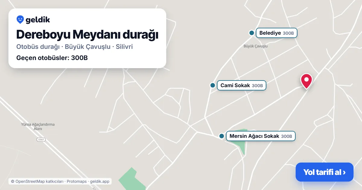 Dereboyu Meydanı otobüs durağı haritada: konumu ve yakındaki duraklar