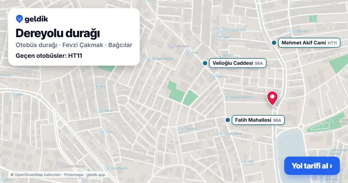 Dereyolu otobüs durağı haritada: konumu ve yakındaki duraklar