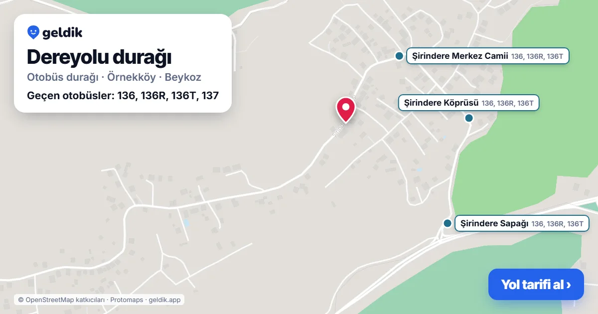Dereyolu otobüs durağı haritada: konumu ve yakındaki duraklar
