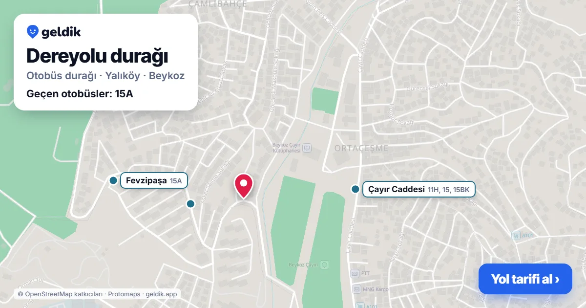 Dereyolu otobüs durağı haritada: konumu ve yakındaki duraklar