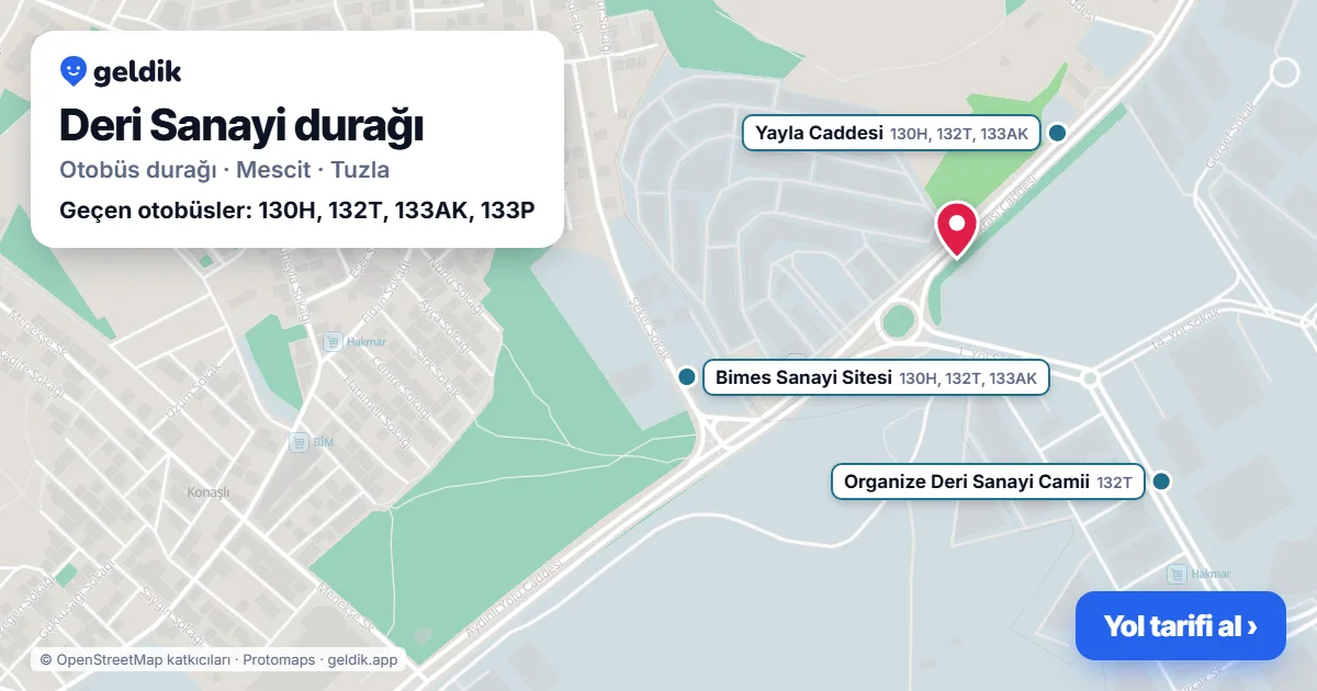 Deri Sanayi otobüs durağı haritada: konumu ve yakındaki duraklar