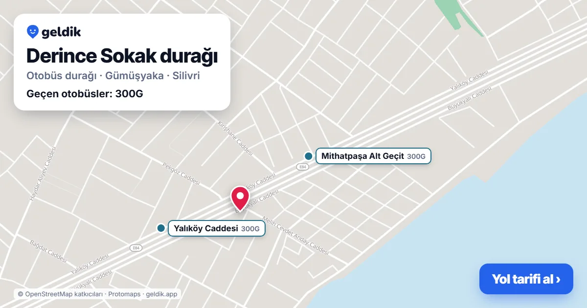 Derince Sokak otobüs durağı haritada: konumu ve yakındaki duraklar