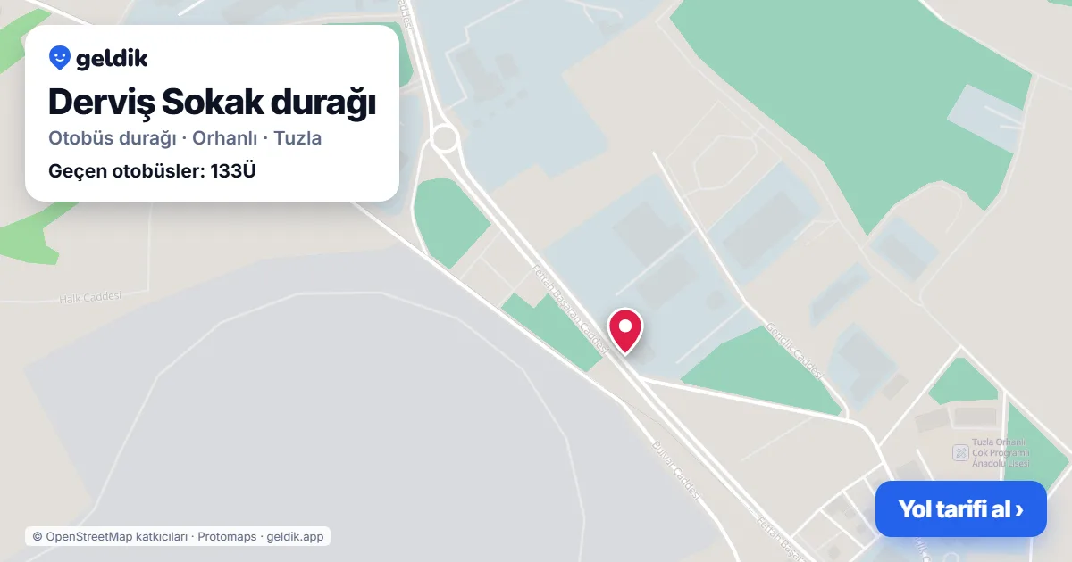 Derviş Sokak otobüs durağı haritada: konumu ve yakındaki duraklar