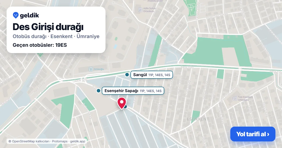 Des Girişi otobüs durağı haritada: konumu ve yakındaki duraklar