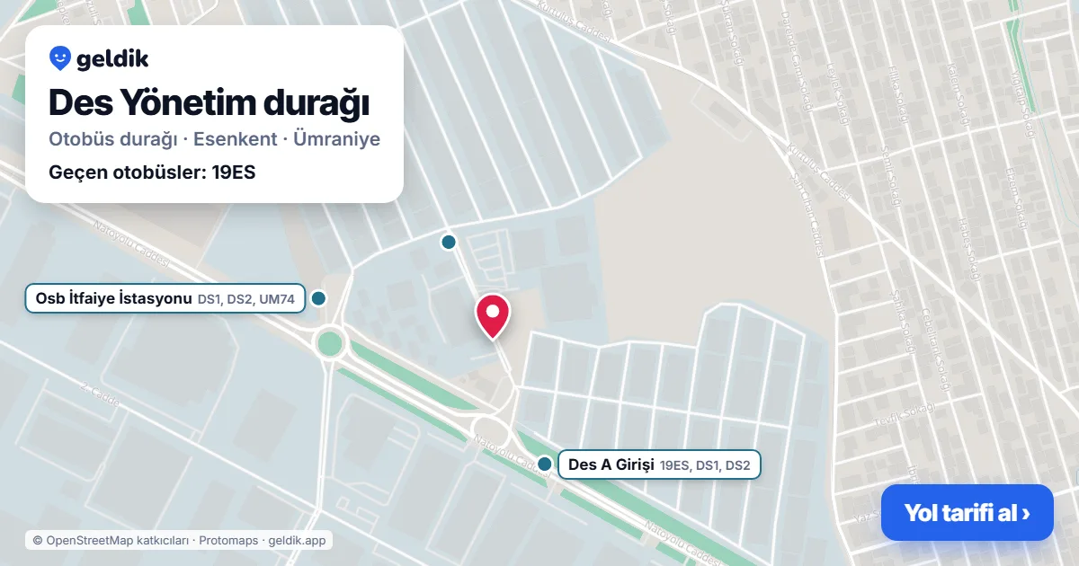 Des Yönetim otobüs durağı haritada: konumu ve yakındaki duraklar