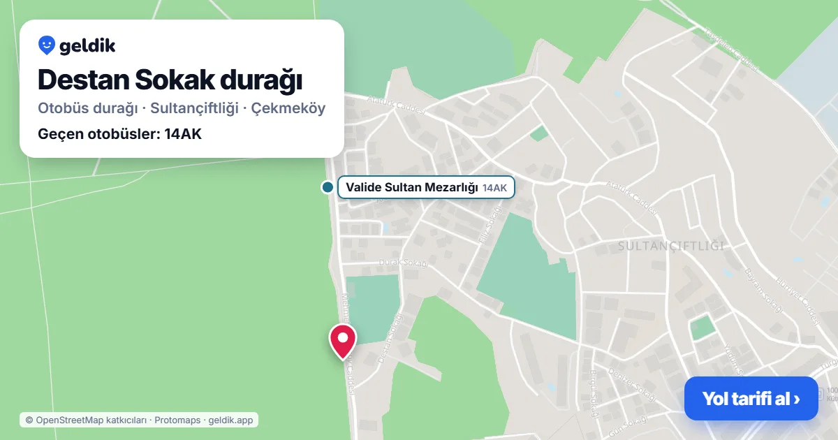 Destan Sokak otobüs durağı haritada: konumu ve yakındaki duraklar