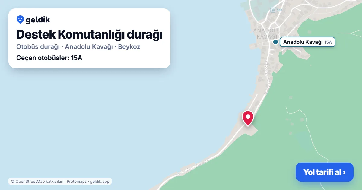 Destek Komutanlığı otobüs durağı haritada: konumu ve yakındaki duraklar