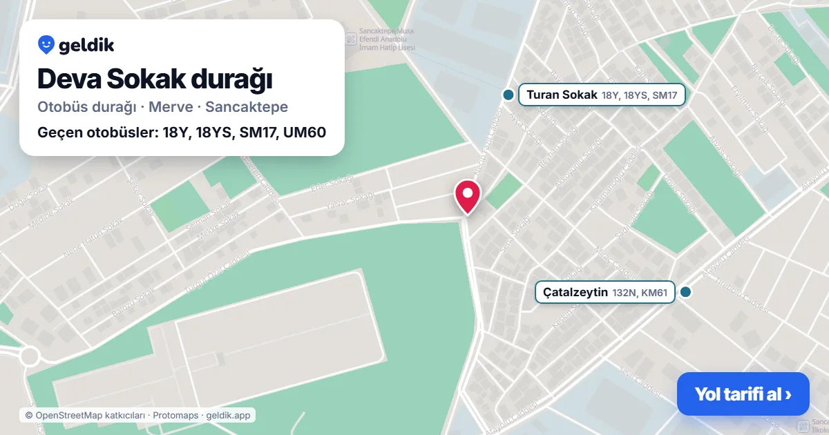Deva Sokak otobüs durağı haritada: konumu ve yakındaki duraklar