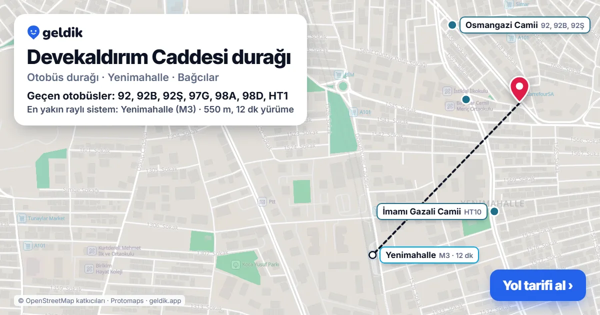 Devekaldırım Caddesi otobüs durağı haritada: konumu ve yakındaki duraklar