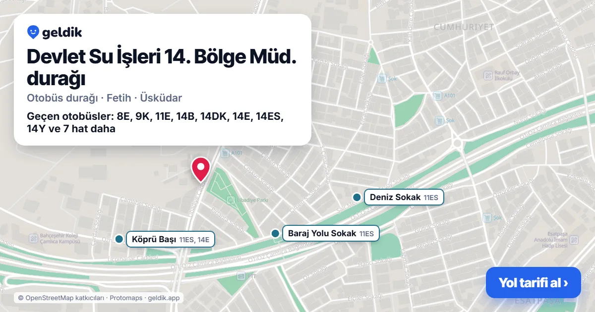 Devlet Su İşleri 14. Bölge Müd. otobüs durağı haritada: konumu ve yakındaki duraklar