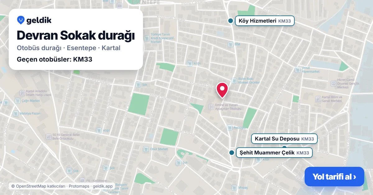 Devran Sokak otobüs durağı haritada: konumu ve yakındaki duraklar