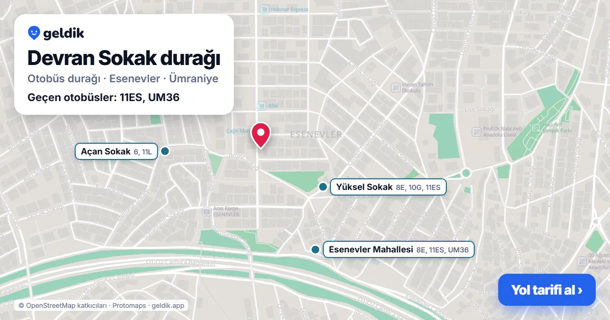 Devran Sokak otobüs durağı haritada: konumu ve yakındaki duraklar