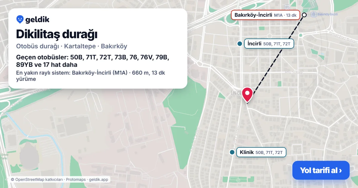 Dikilitaş otobüs durağı haritada: konumu ve yakındaki duraklar