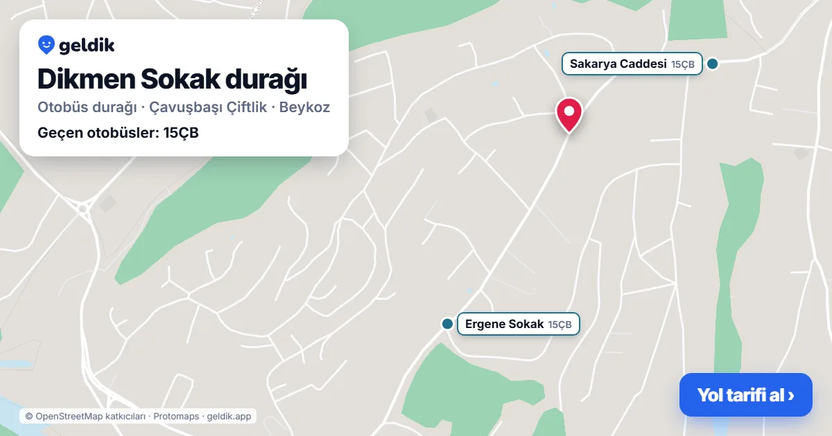 Dikmen Sokak otobüs durağı haritada: konumu ve yakındaki duraklar