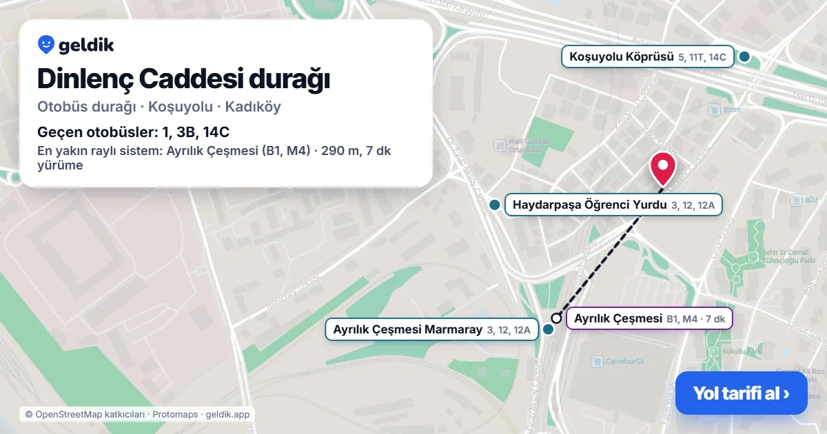 Dinlenç Caddesi otobüs durağı haritada: konumu ve yakındaki duraklar