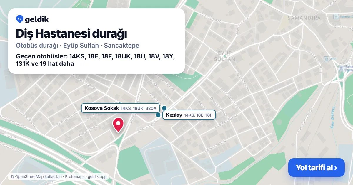 Diş Hastanesi otobüs durağı haritada: konumu ve yakındaki duraklar