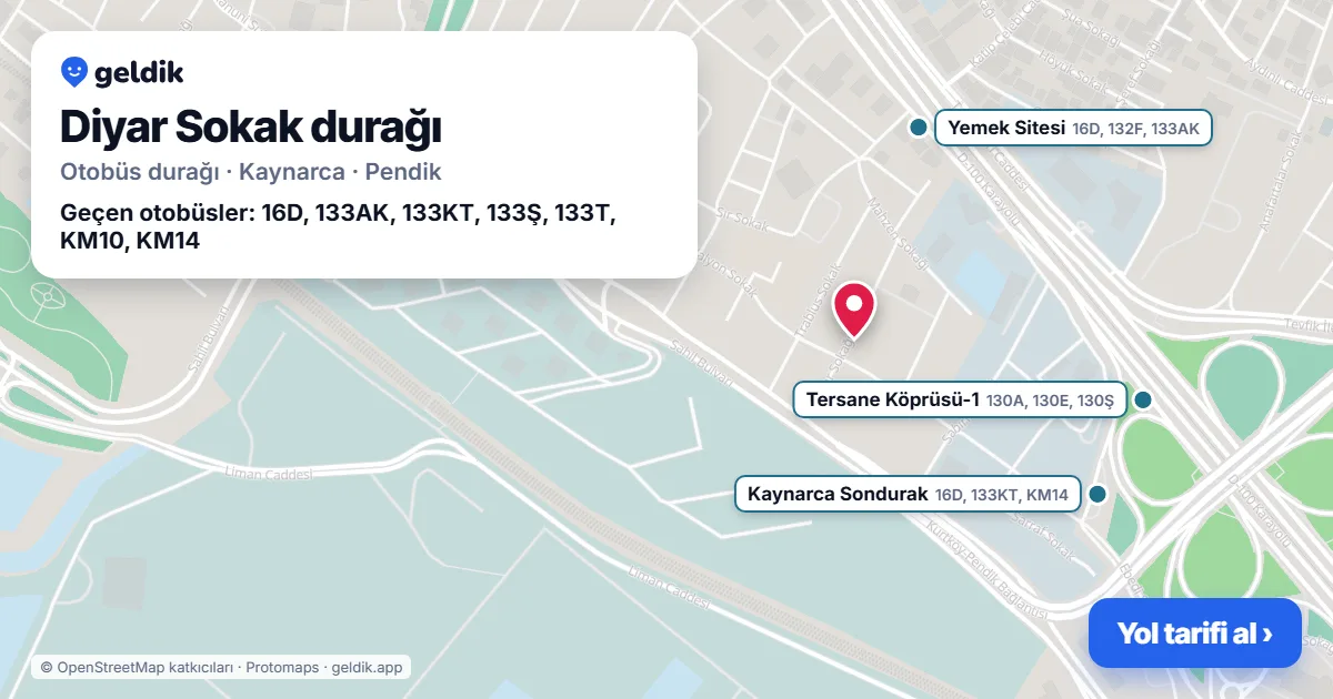 Diyar Sokak otobüs durağı haritada: konumu ve yakındaki duraklar