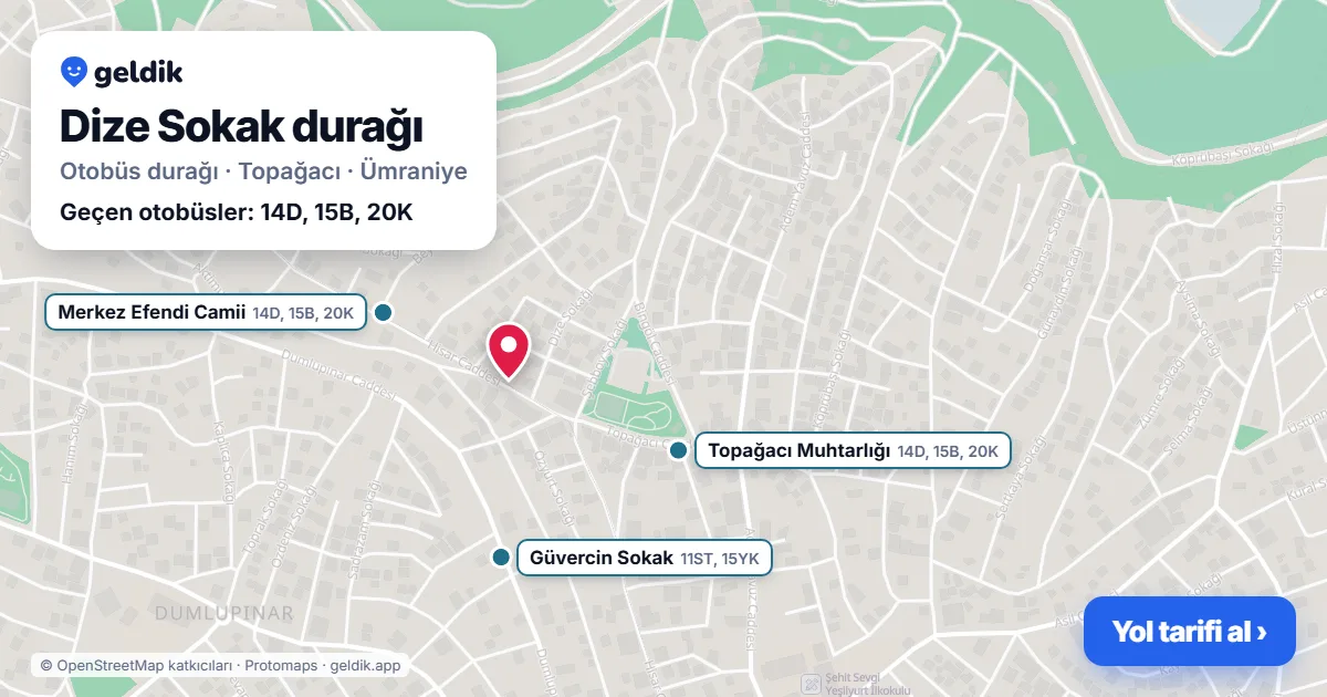 Dize Sokak otobüs durağı haritada: konumu ve yakındaki duraklar