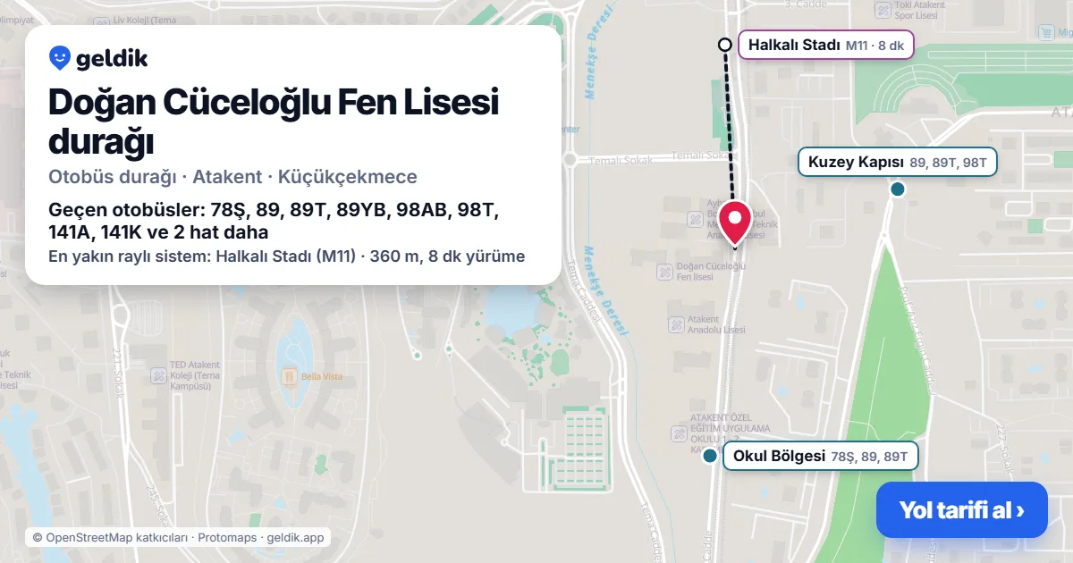 Doğan Cüceloğlu Fen Lisesi otobüs durağı haritada: konumu ve yakındaki duraklar