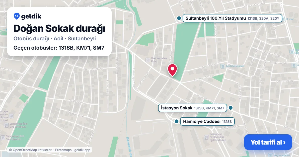 Doğan Sokak otobüs durağı haritada: konumu ve yakındaki duraklar