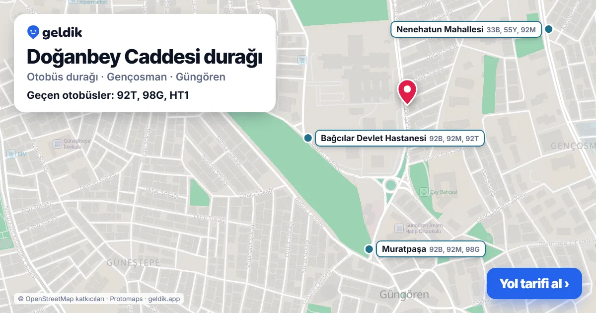 Doğanbey Caddesi otobüs durağı haritada: konumu ve yakındaki duraklar