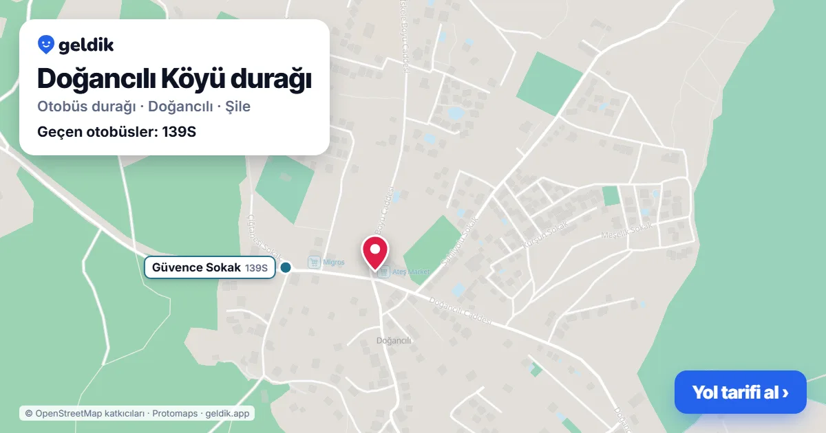 Doğancılı Köyü otobüs durağı haritada: konumu ve yakındaki duraklar