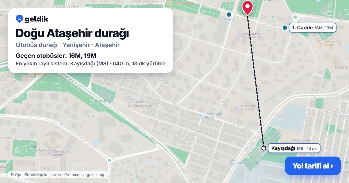 Doğu Ataşehir otobüs durağı haritada: konumu ve yakındaki duraklar