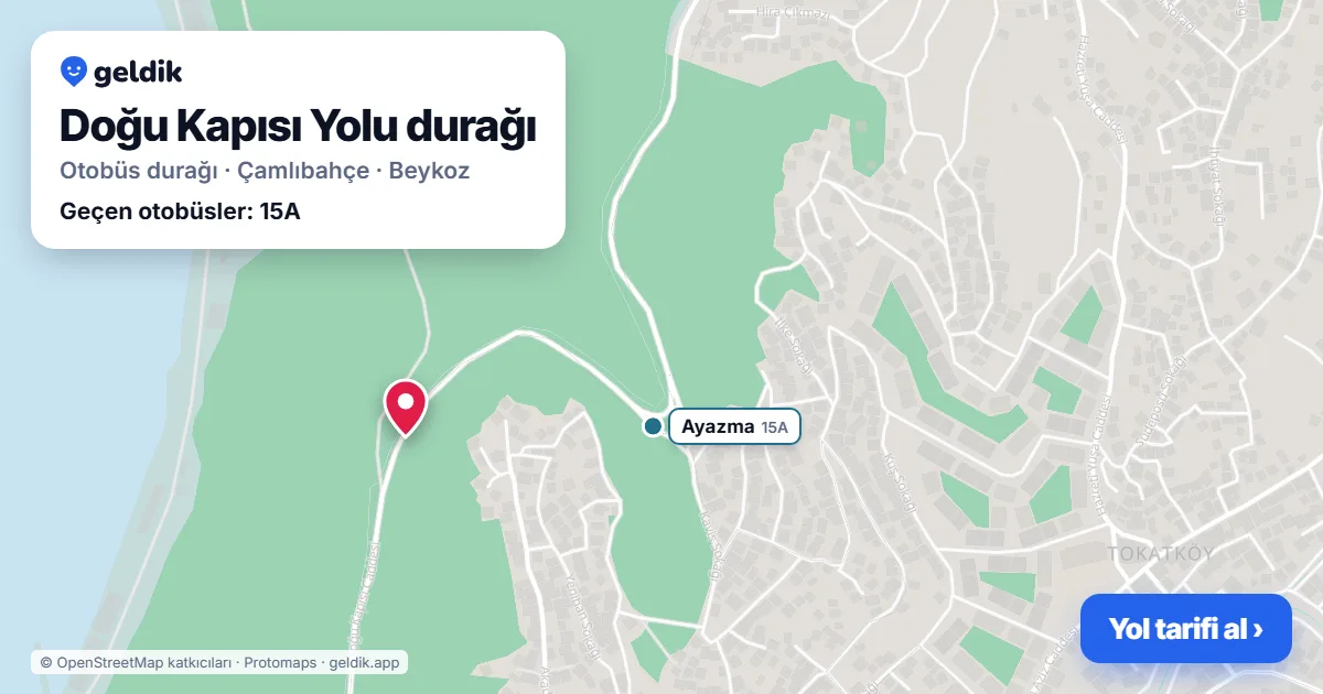 Doğu Kapısı Yolu otobüs durağı haritada: konumu ve yakındaki duraklar