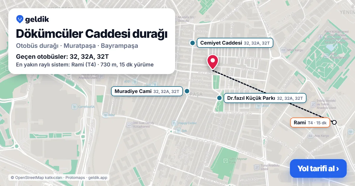 Dökümcüler Caddesi otobüs durağı haritada: konumu ve yakındaki duraklar