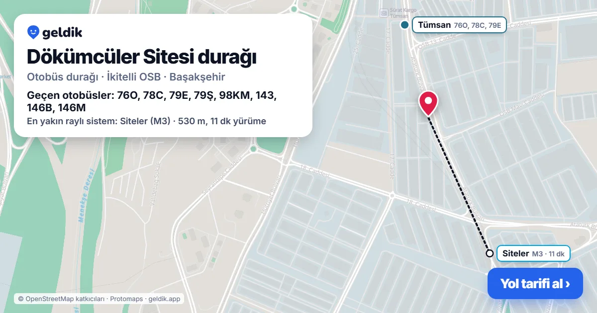 Dökümcüler Sitesi otobüs durağı haritada: konumu ve yakındaki duraklar