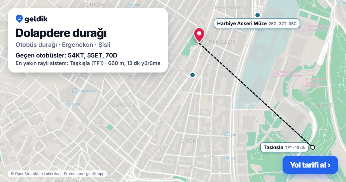 Dolapdere otobüs durağı haritada: konumu ve yakındaki duraklar