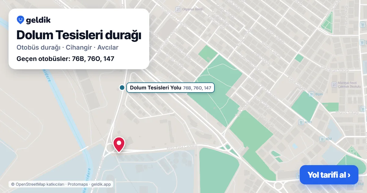Dolum Tesisleri otobüs durağı haritada: konumu ve yakındaki duraklar