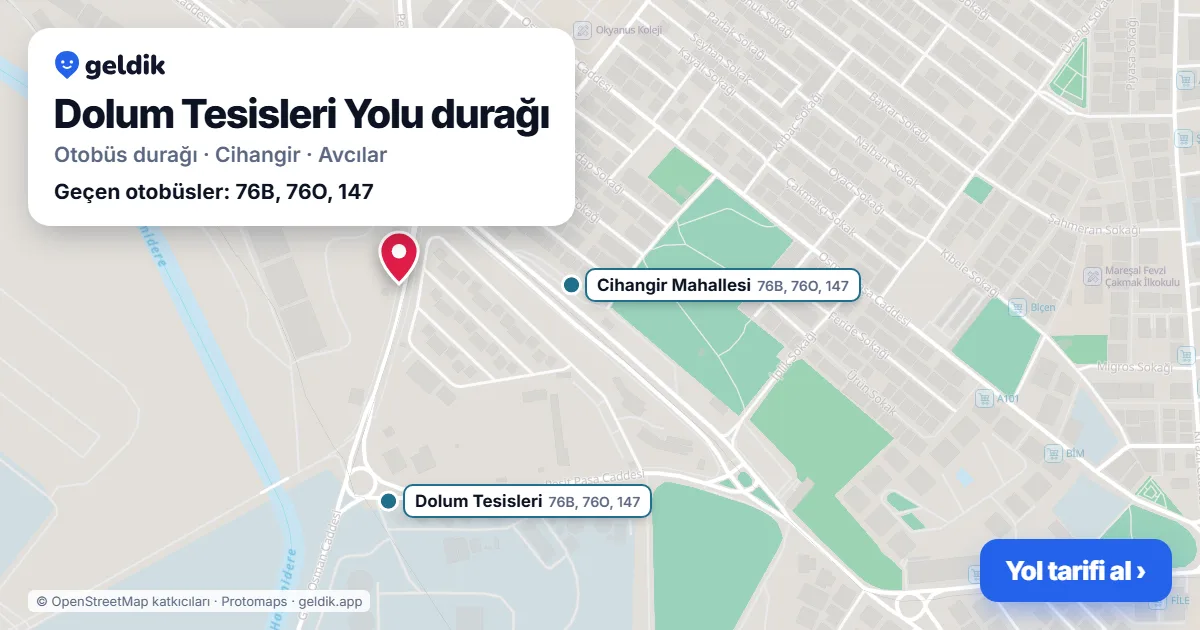 Dolum Tesisleri Yolu otobüs durağı haritada: konumu ve yakındaki duraklar