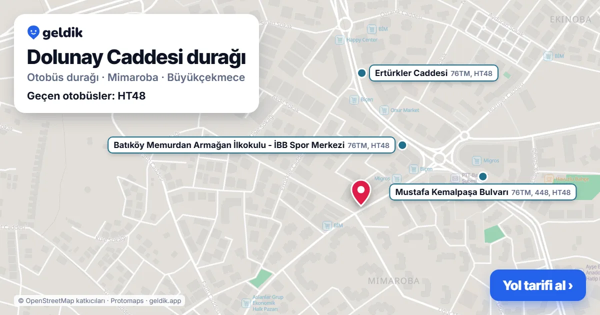 Dolunay Caddesi otobüs durağı haritada: konumu ve yakındaki duraklar
