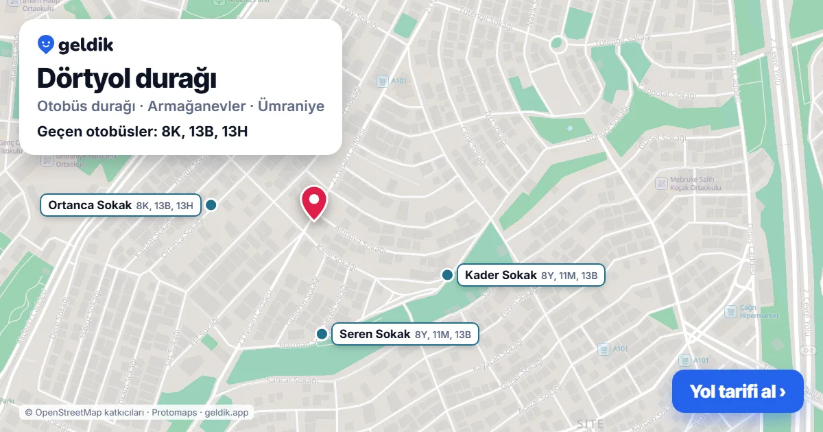 Dörtyol otobüs durağı haritada: konumu ve yakındaki duraklar