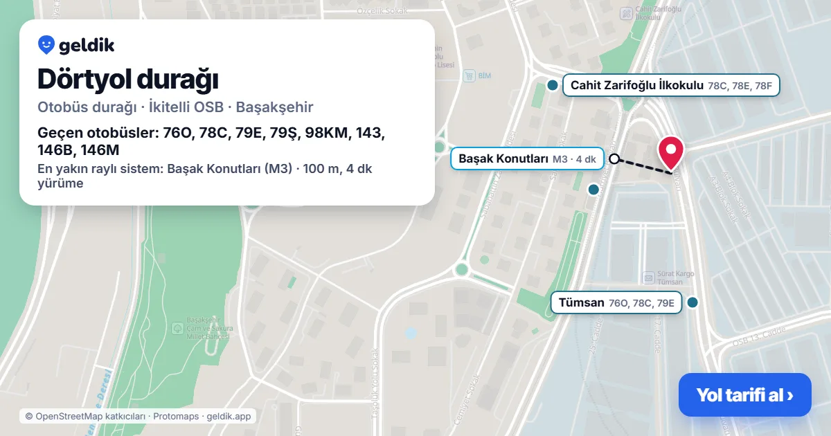 Dörtyol otobüs durağı haritada: konumu ve yakındaki duraklar
