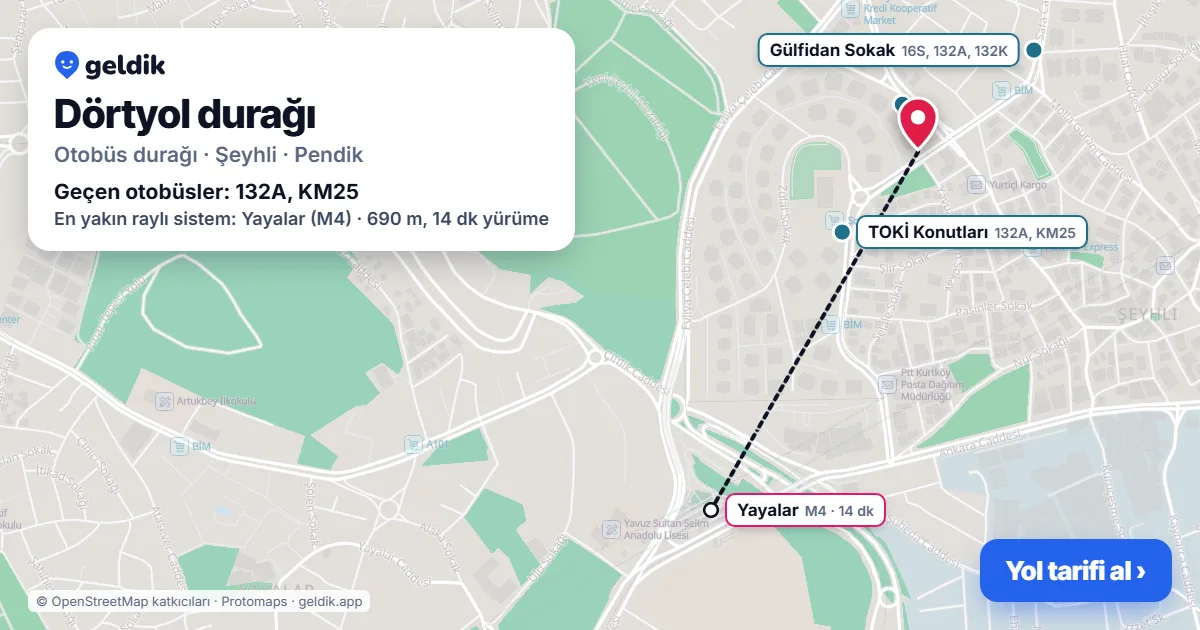 Dörtyol otobüs durağı haritada: konumu ve yakındaki duraklar