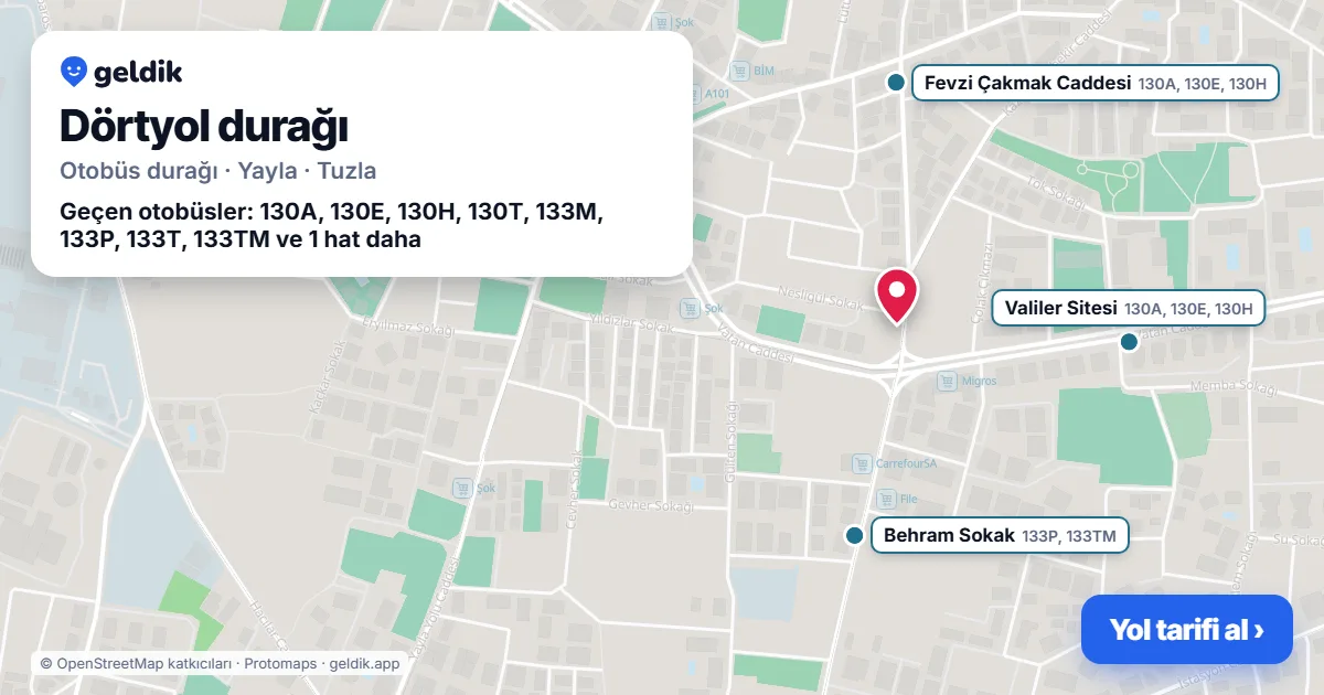 Dörtyol otobüs durağı haritada: konumu ve yakındaki duraklar