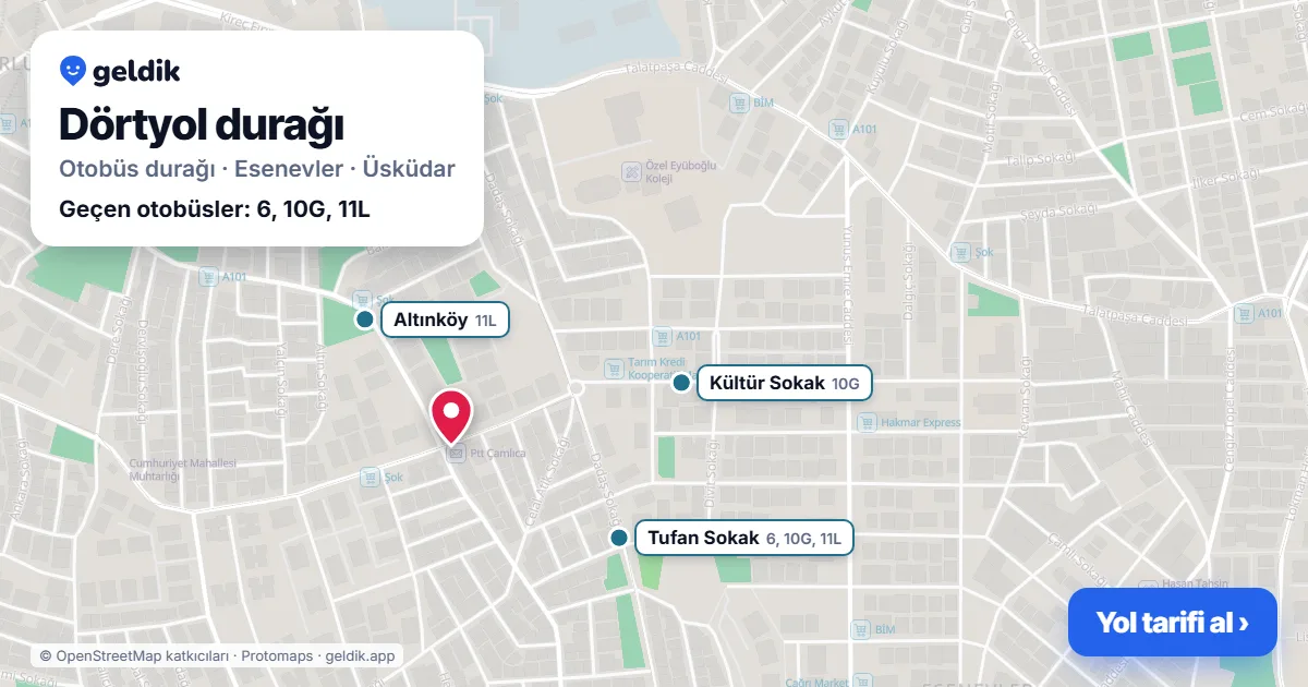 Dörtyol otobüs durağı haritada: konumu ve yakındaki duraklar